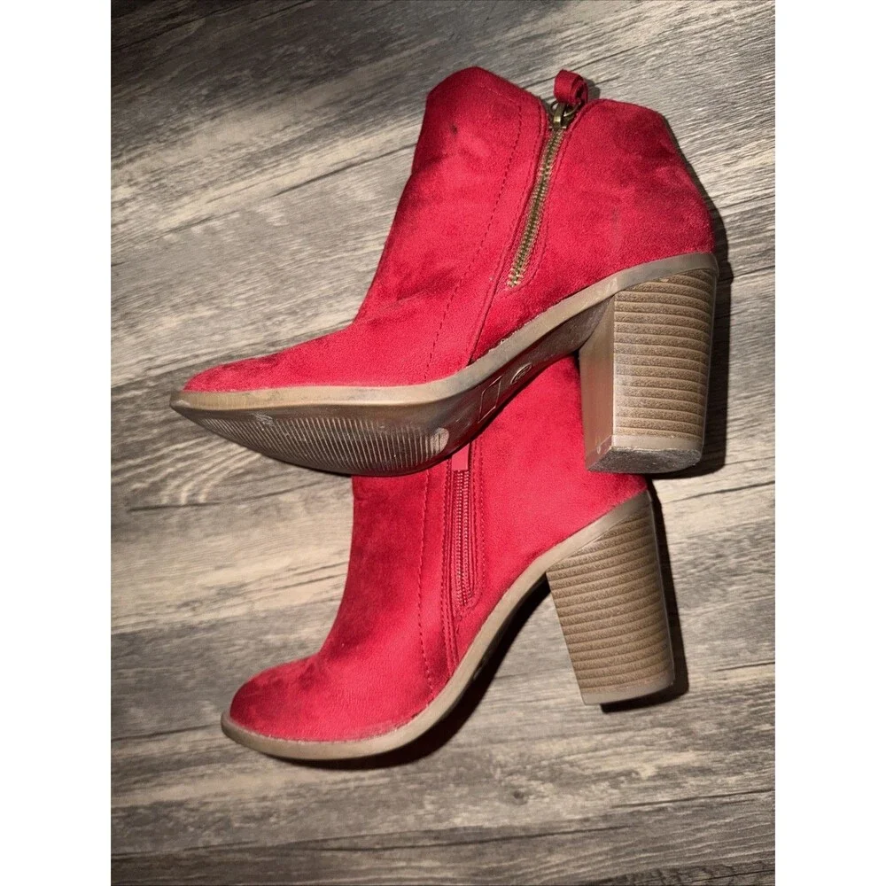 TRENDSUP Women's Fashion Side Zipper Booties Red 6.5 Suede - Picture 4 of 10